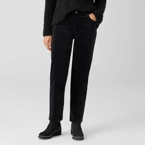 Eileen Fisher Black Velvet Straight Leg Pants With Pockets Size M